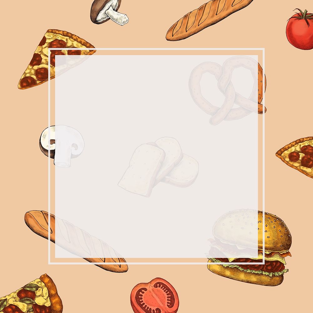 White sqaure on food and bread illustration
