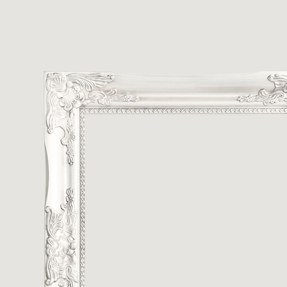 White ornate frame background, vintage aesthetic