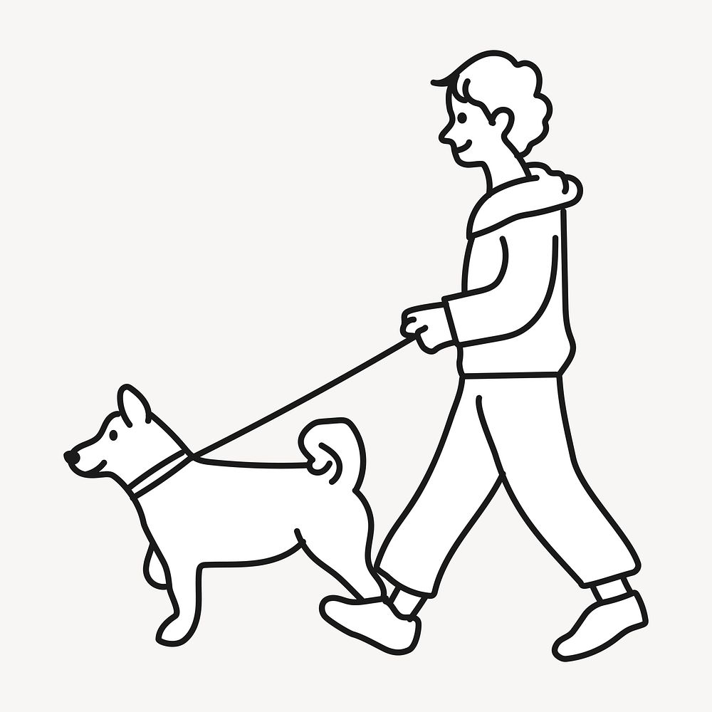 Doodle man walking dog illustration vector