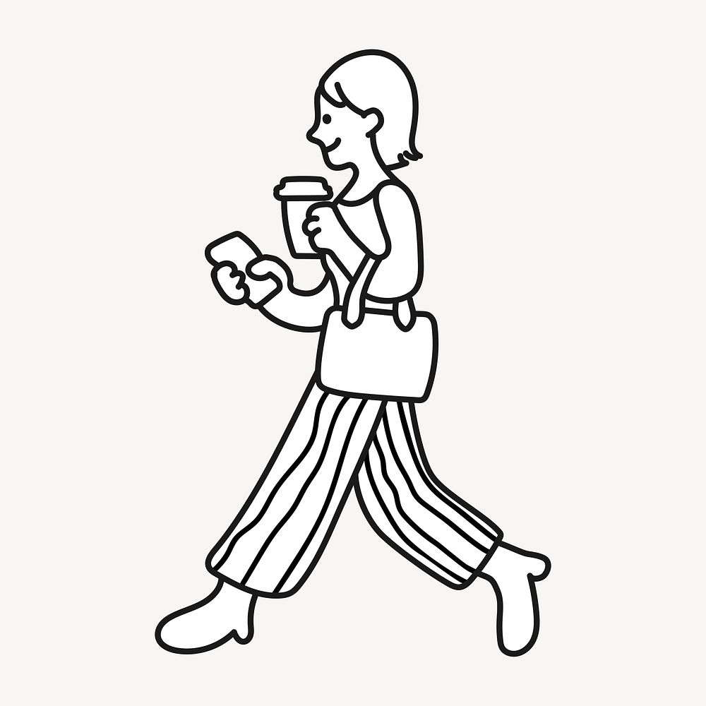 Doodle woman walking illustration vector