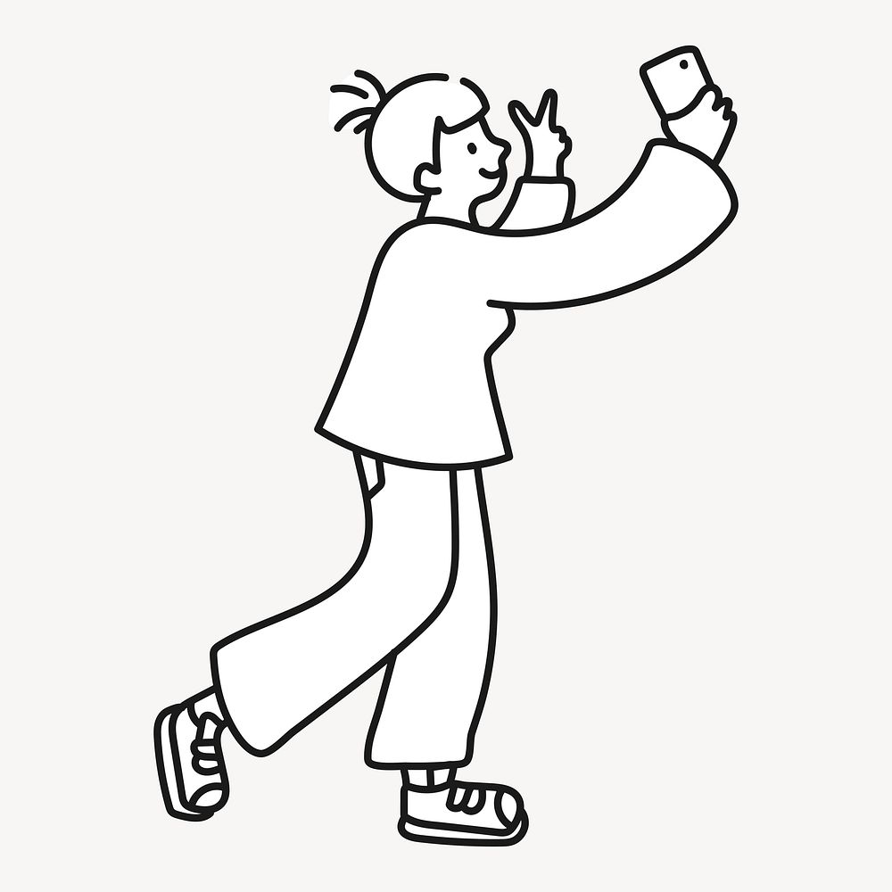 Doodle woman taking selfie illustration vector