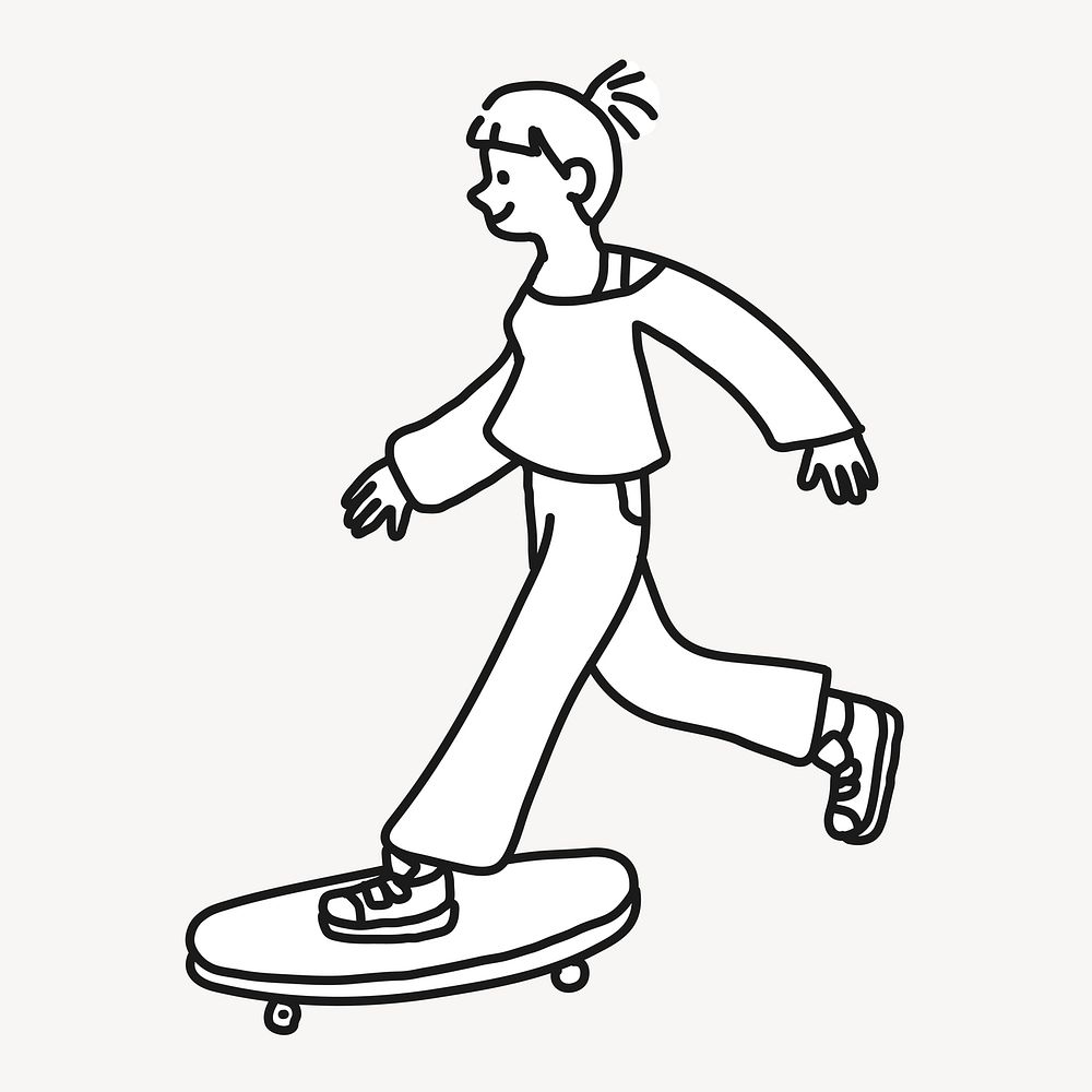 Doodle woman on skateboard illustration vector