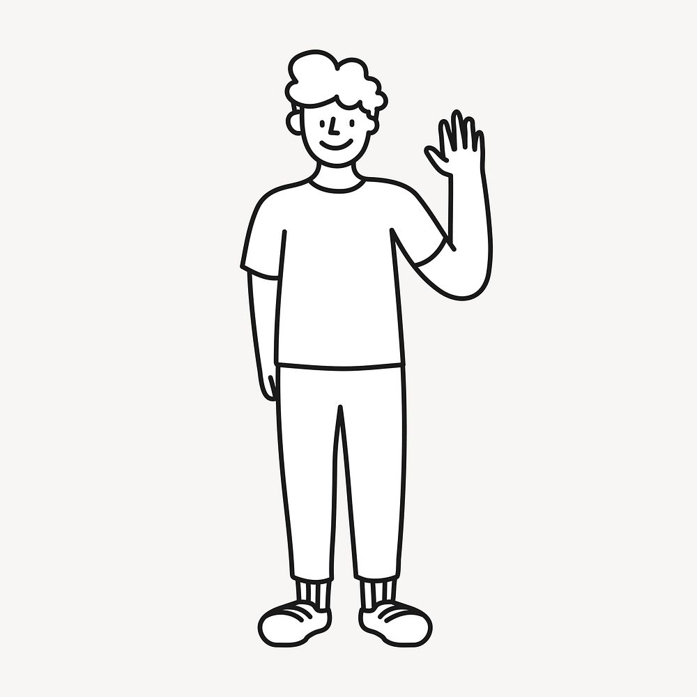Doodle man waving illustration vector