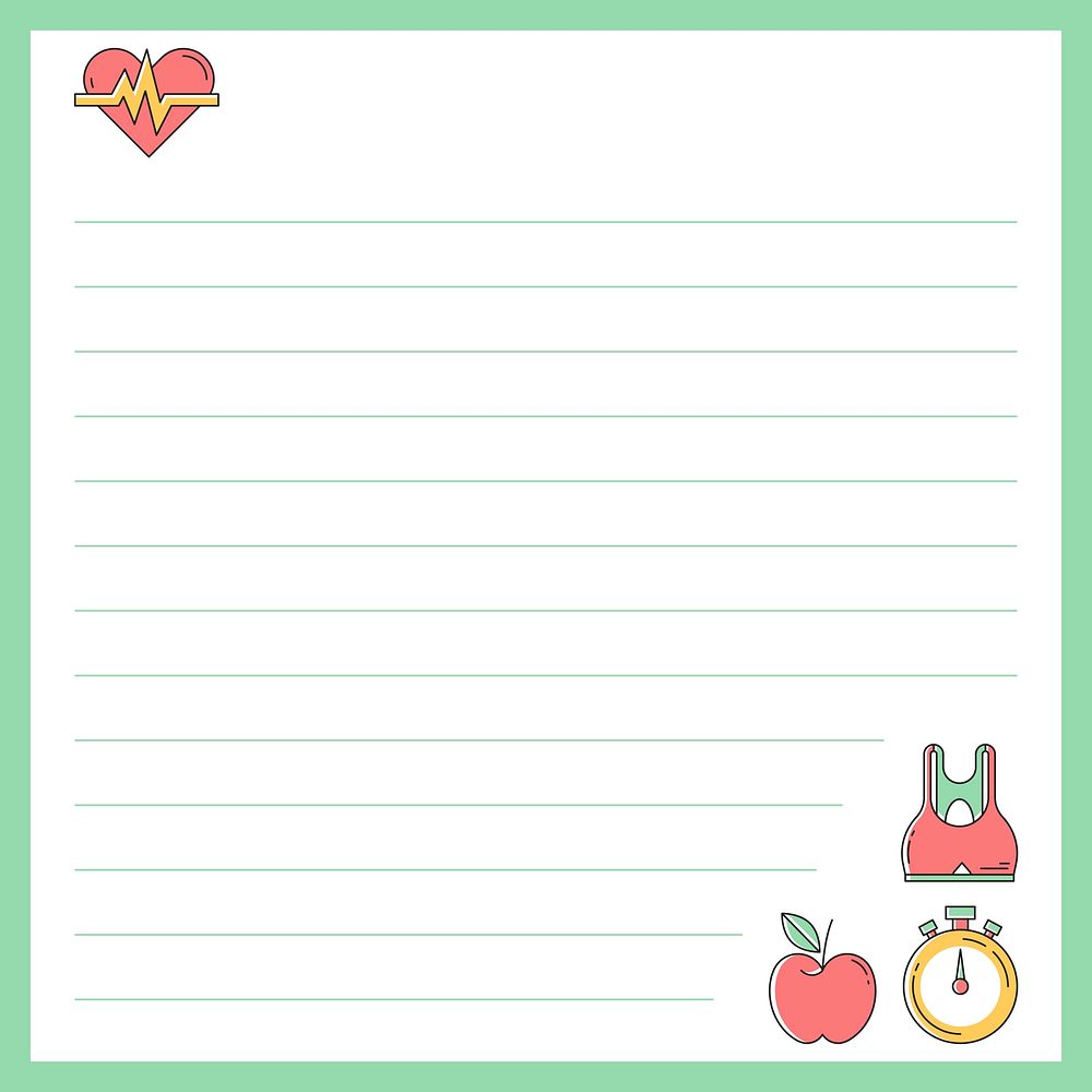 Fitness lined paper, cute activity log  vector