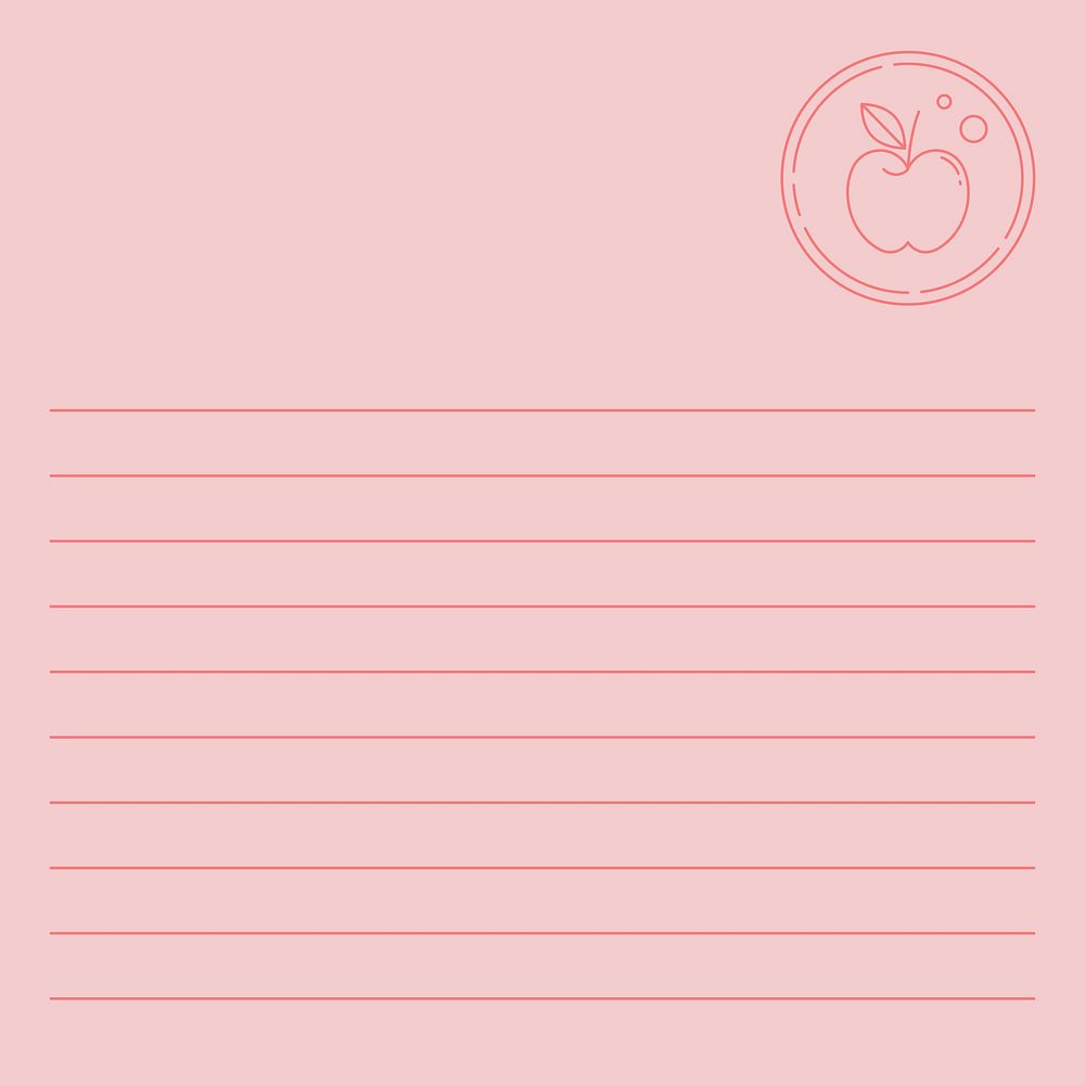 Pink apple lined paper, diet log vector