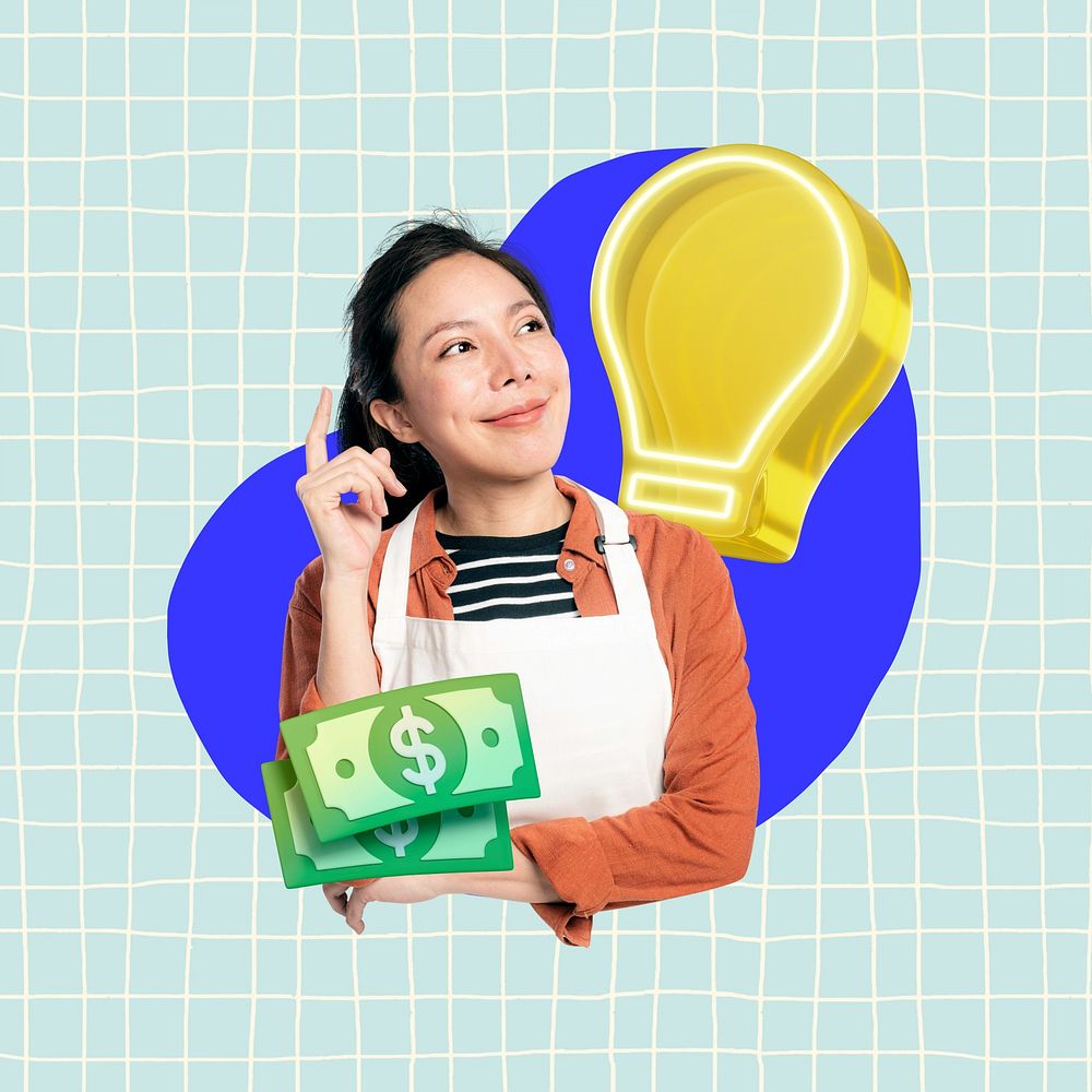 Small business idea, 3D remix, Asian woman