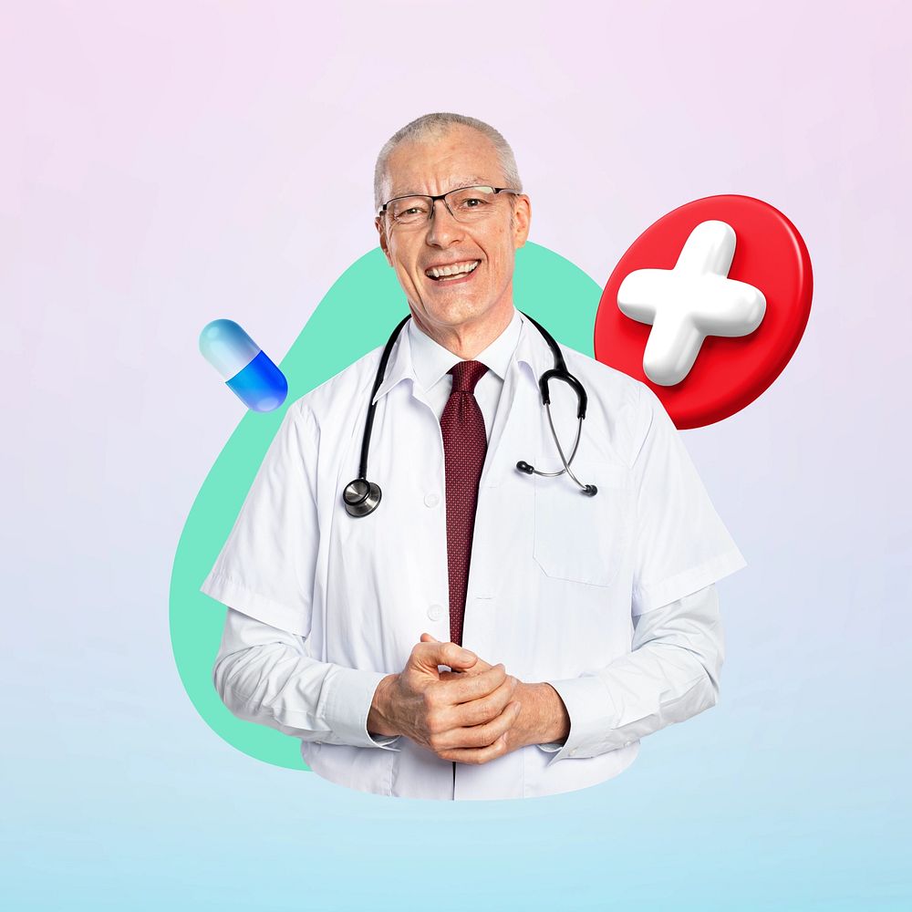 Senior doctor, healthcare 3D remix