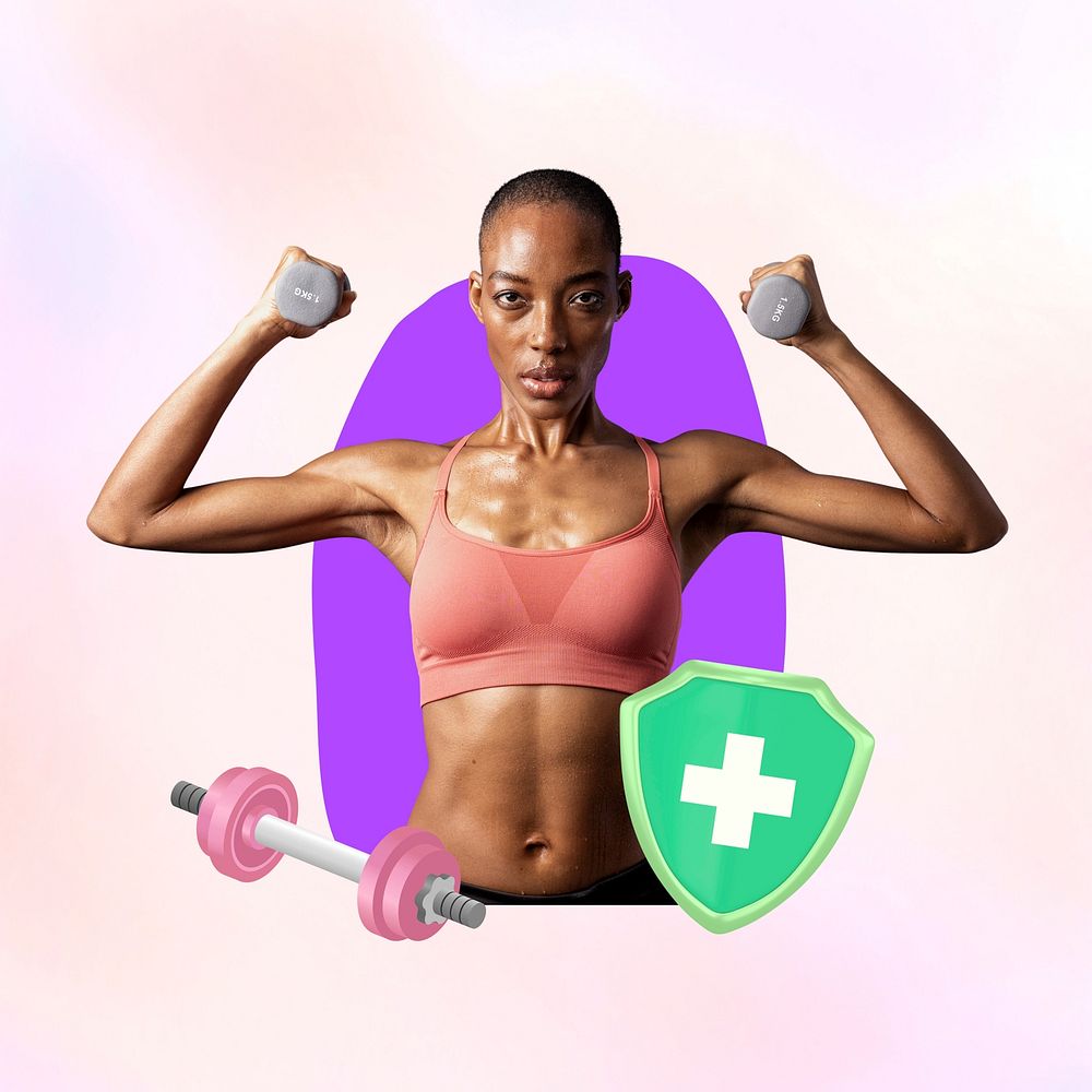 Weight lifting woman, exercise 3D remix