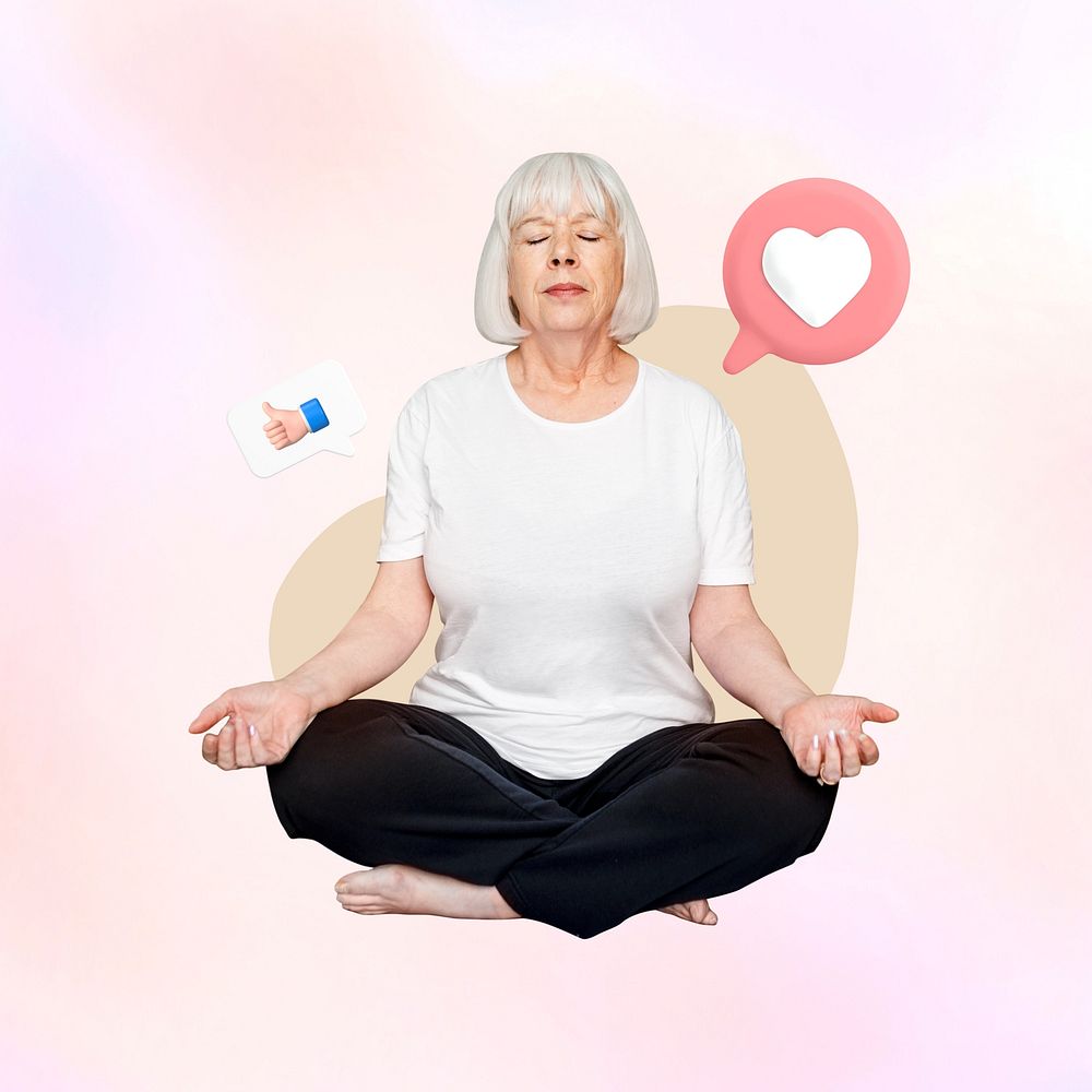 Meditation, old woman, 3D remix