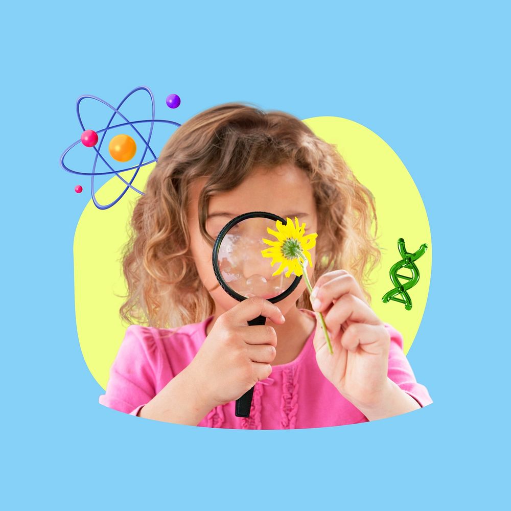 Young girl, science education 3D remix