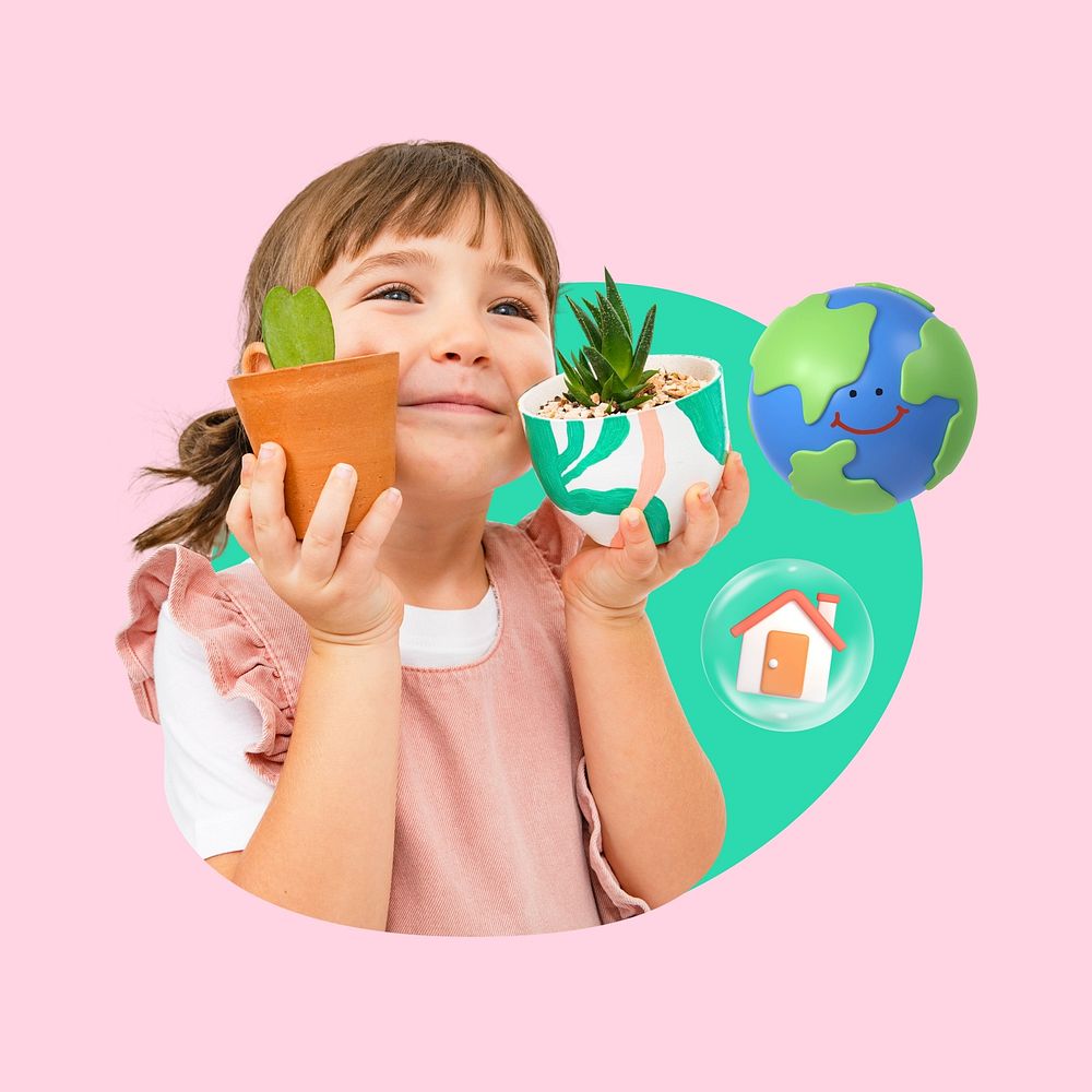 Girl and plant, eco friendly 3D remix