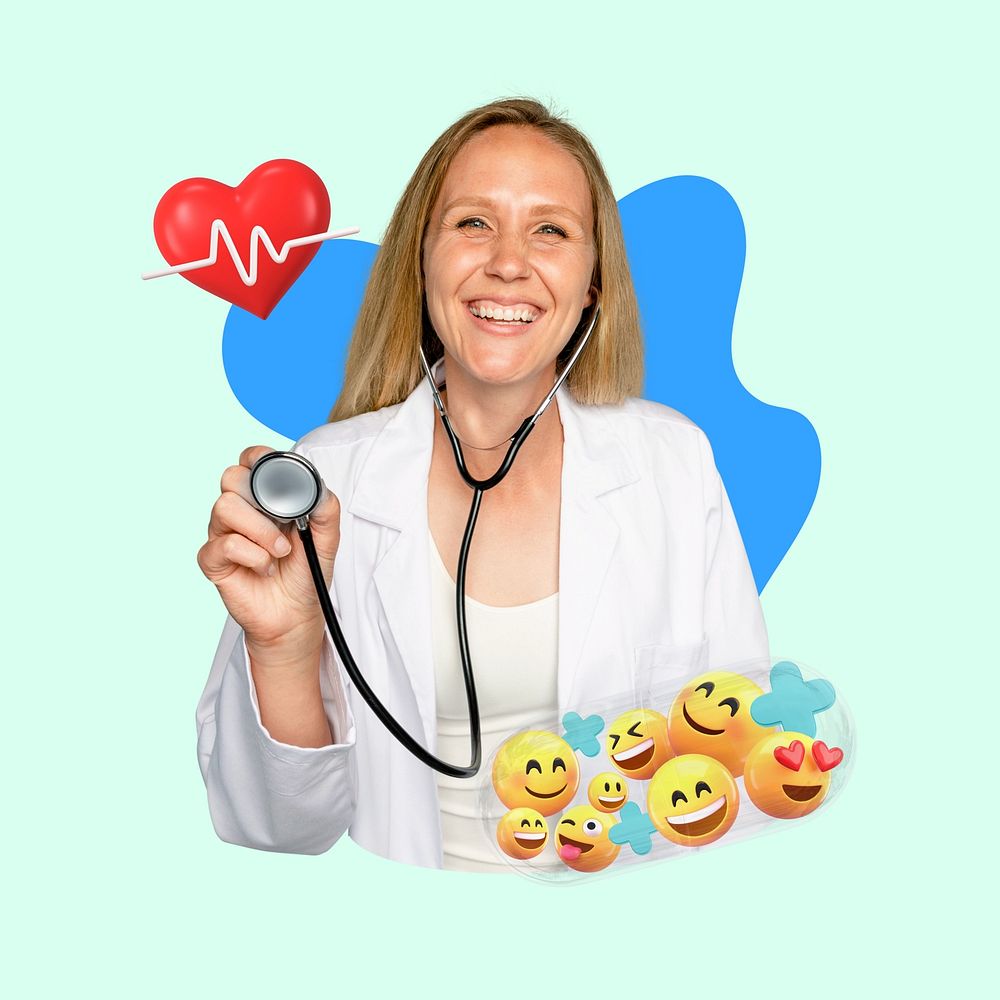 Female doctor, smile, healthcare 3D remix