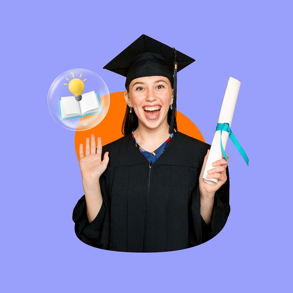 University graduation, education 3D remix