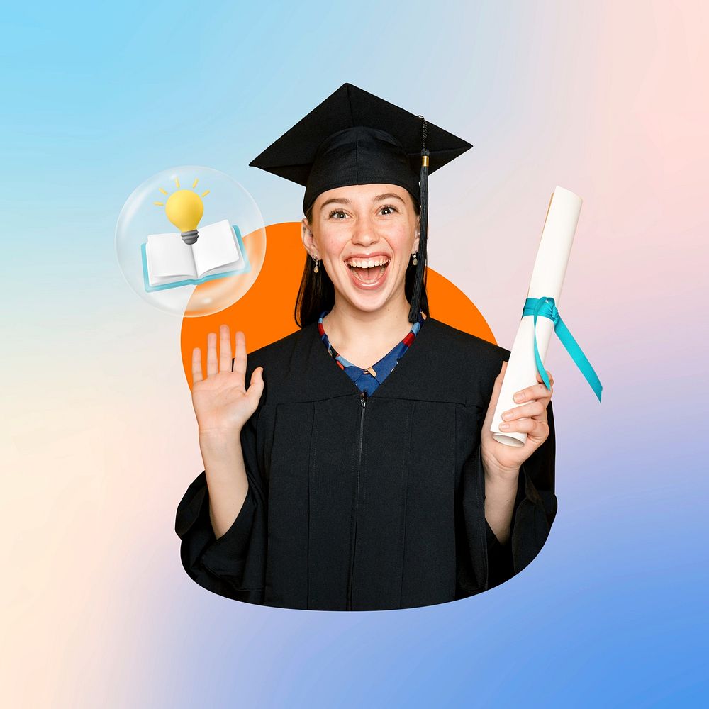 University graduation, education 3D remix