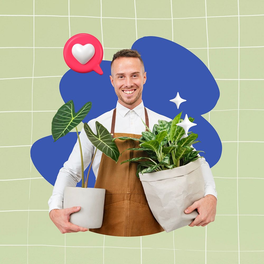 Man and plant, small business 3D remix