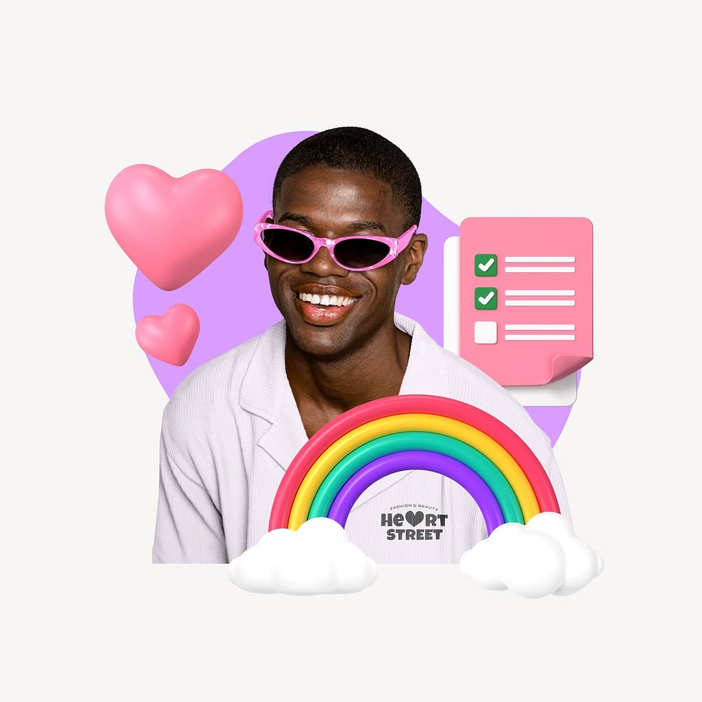 Black man, pastel design, lgbtq 3D remix