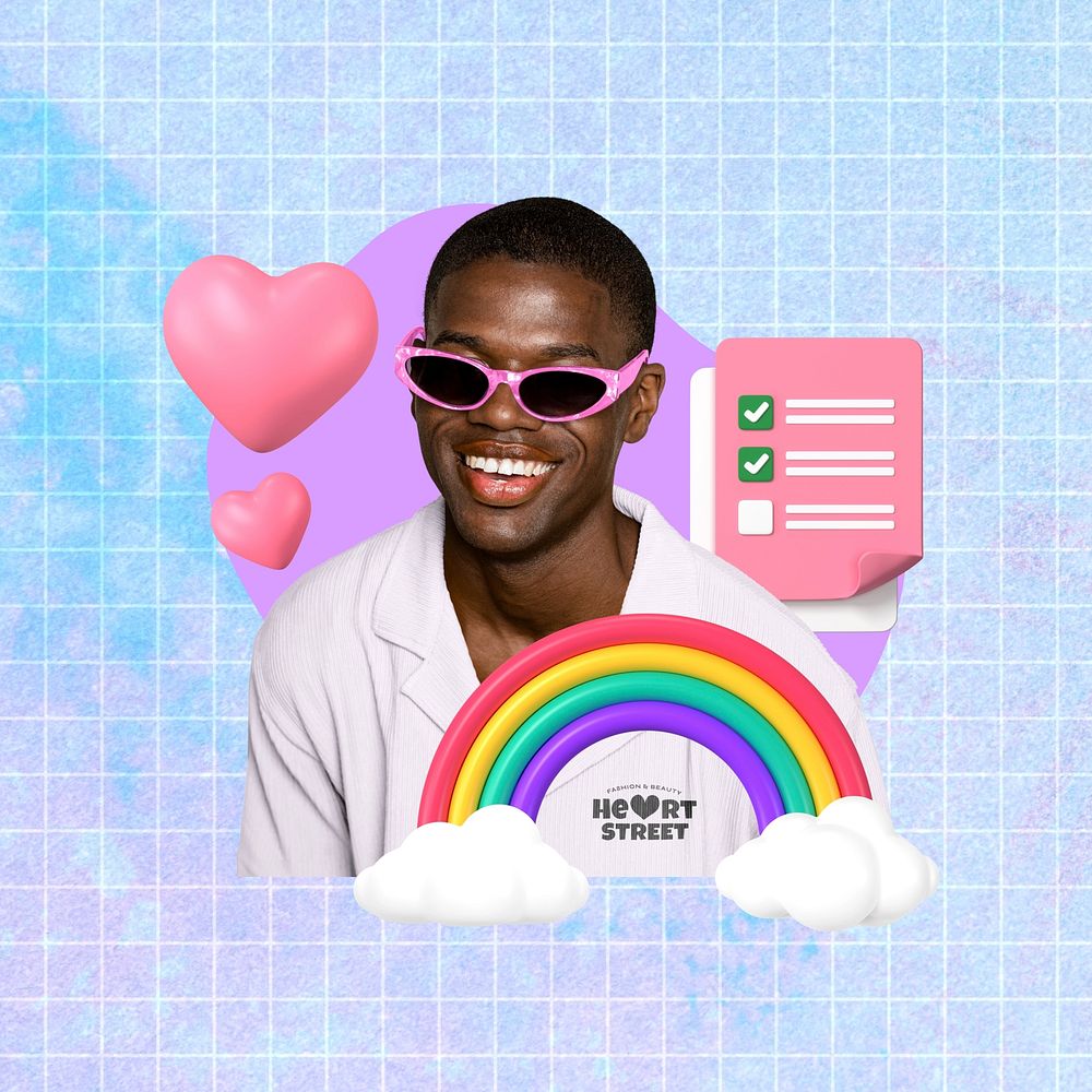 Black man, pastel design, lgbtq 3D remix