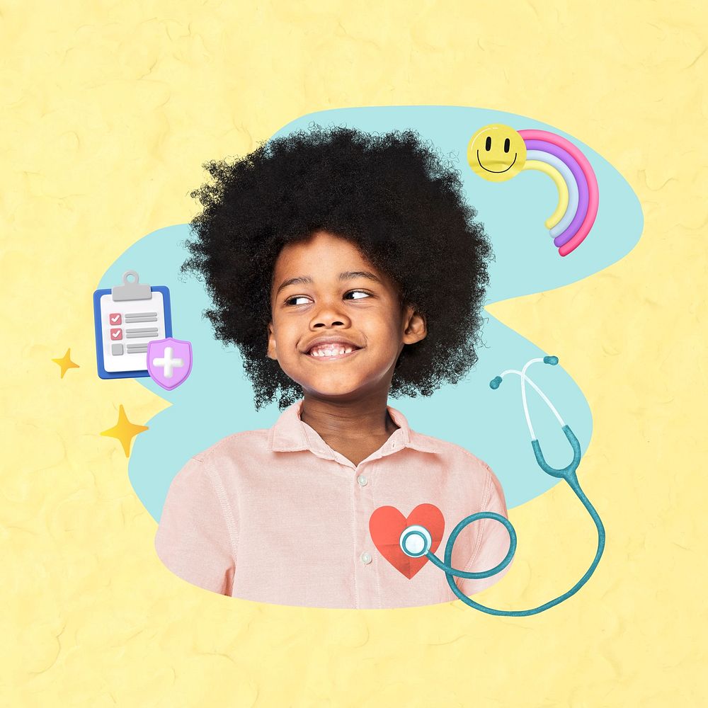 Smiling afro kid, children's health remix