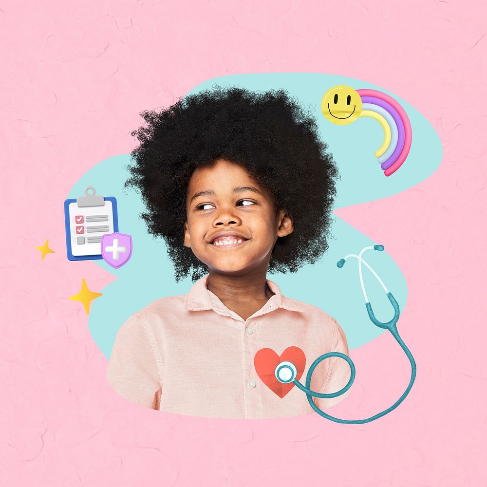 Smiling afro kid, children's health remix