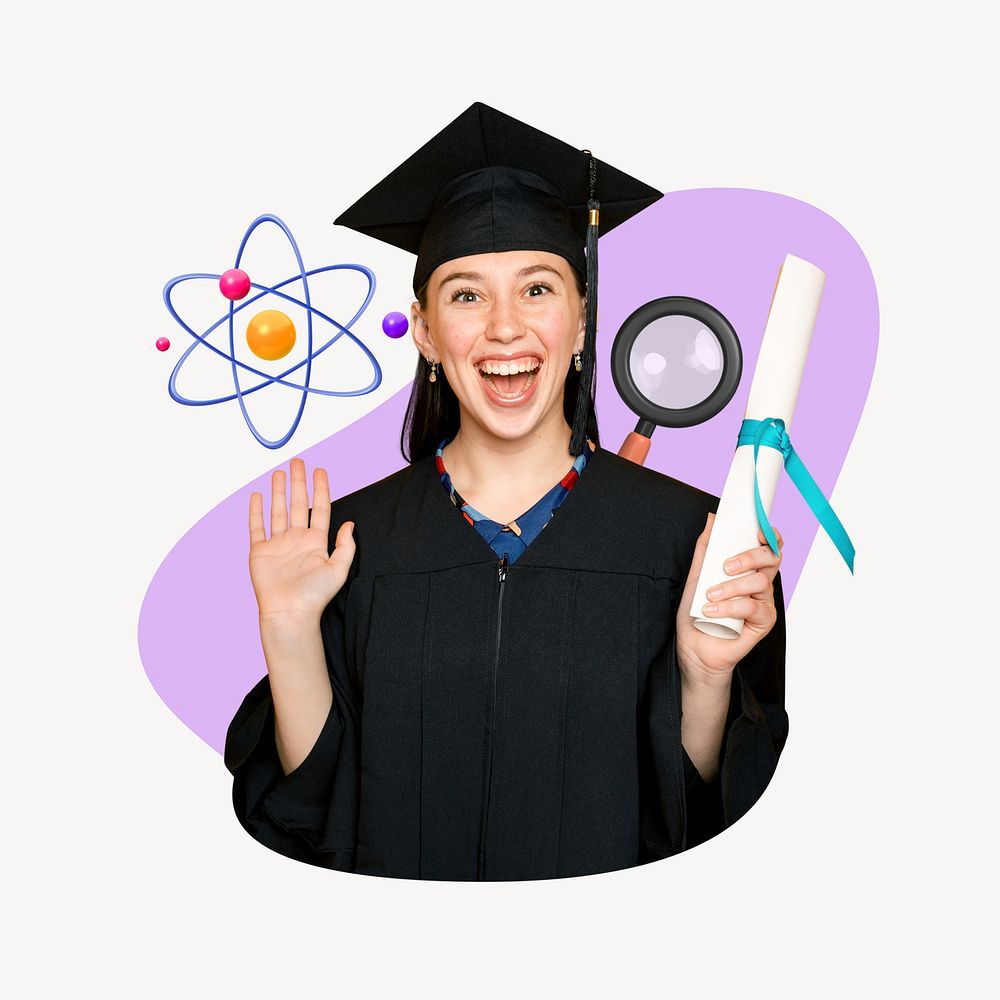 Science graduate woman, education remix