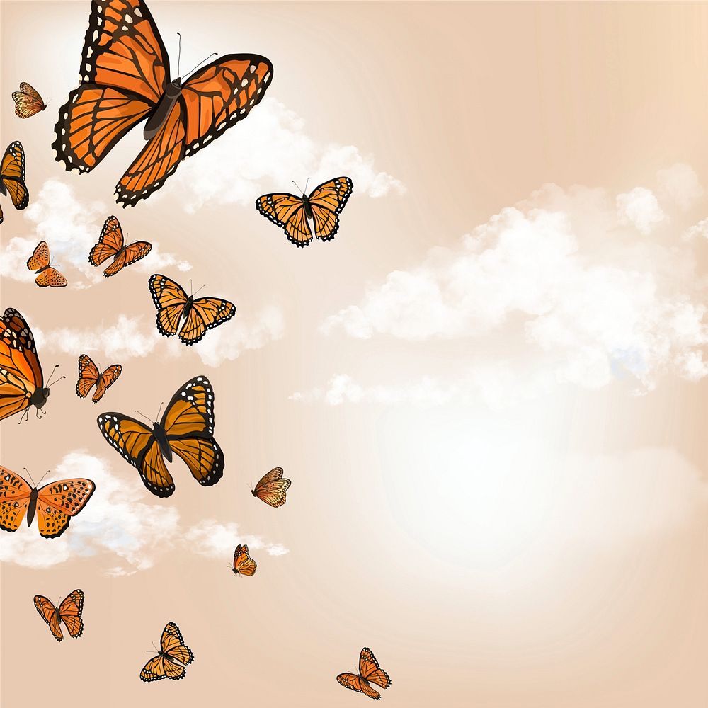 Orange butterfly sky illustration background