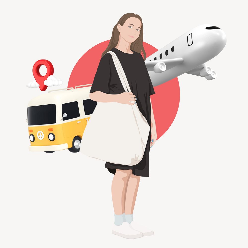Woman traveling 3D remix vector illustration