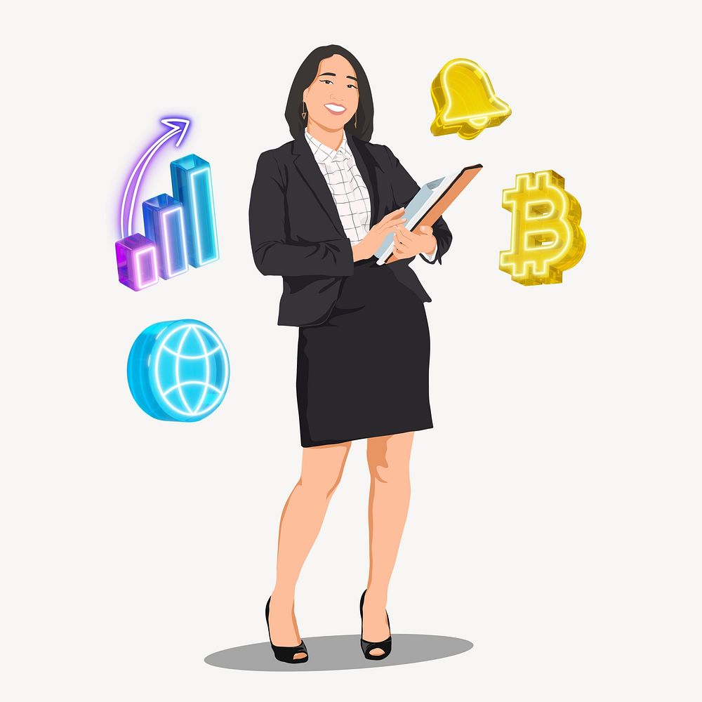 Financial advisor 3D remix, businesswoman vector illustration