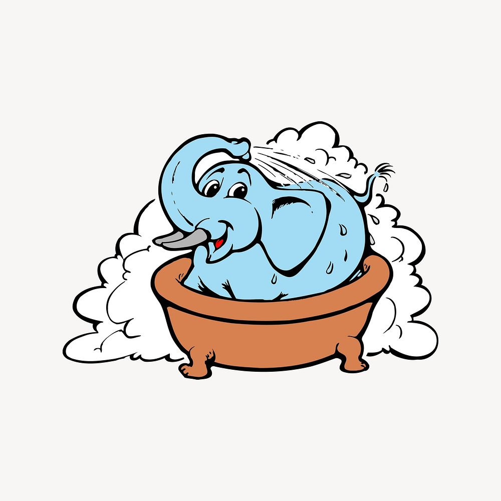 Showering elephant illustration. Free public domain CC0 image.