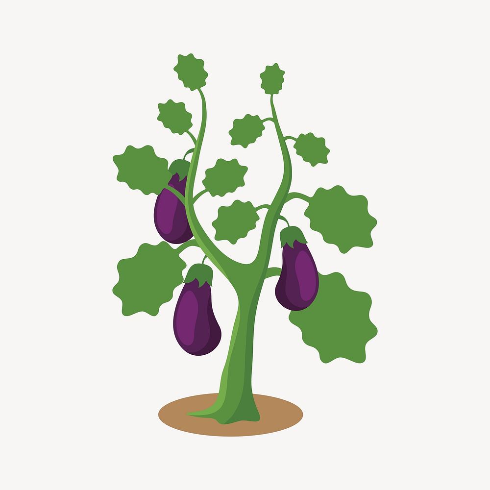 Eggplant tree clipart illustration vector. Free public domain CC0 image.