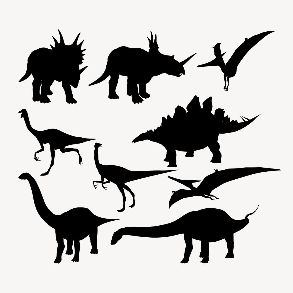 Dinosaur silhouette set illustration. Free public domain CC0 image.