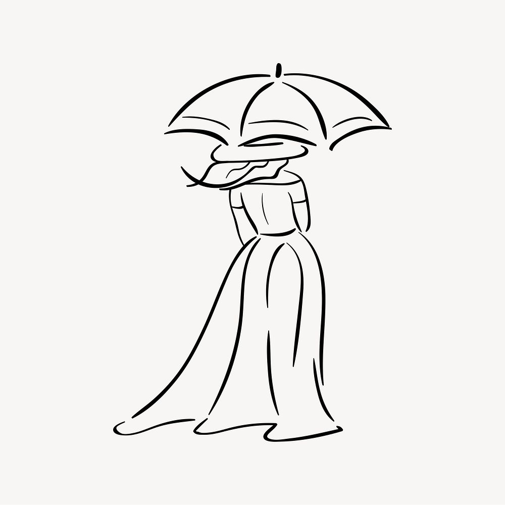 Woman under umbrella illustration. Free public domain CC0 image.