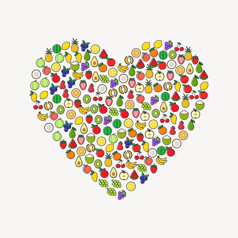 Fruit heart illustration. Free public domain CC0 image.