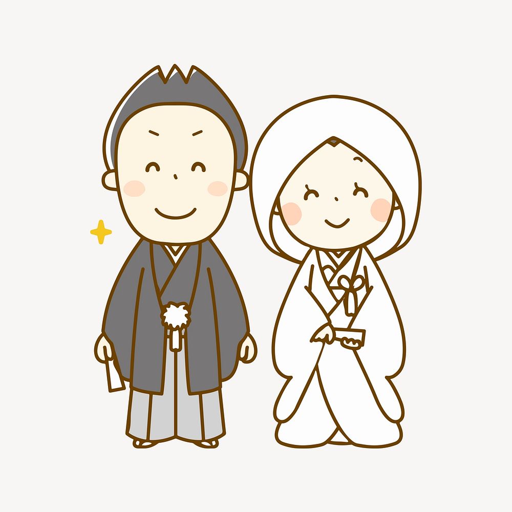 Traditional Japanese wedding illustration. Free public domain CC0 image.