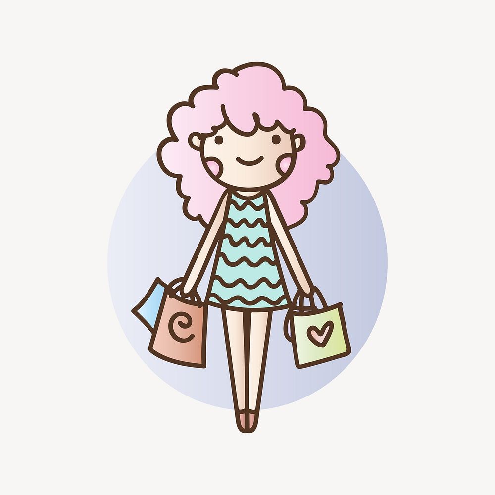 Woman with shopping bags illustration. Free public domain CC0 image.