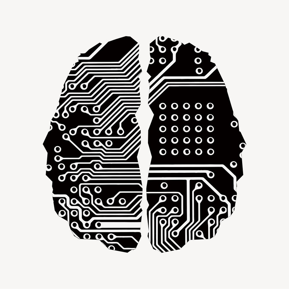 AI brain clipart illustration vector. Free public domain CC0 image.