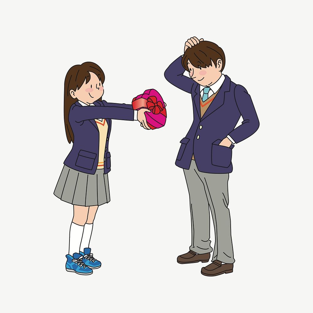Japanese student couple clipart illustration psd. Free public domain CC0 image.