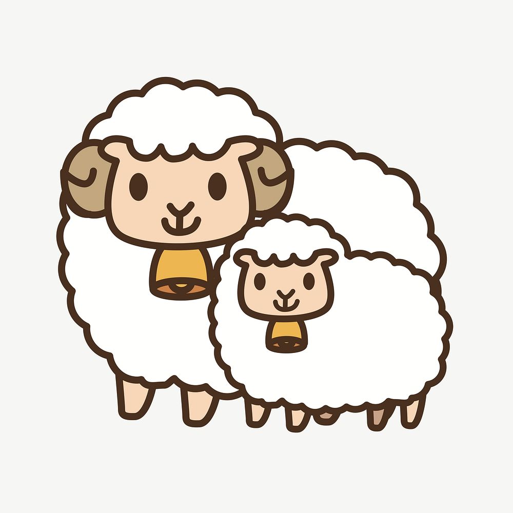 Sheep mother & baby clipart illustration psd. Free public domain CC0 image.