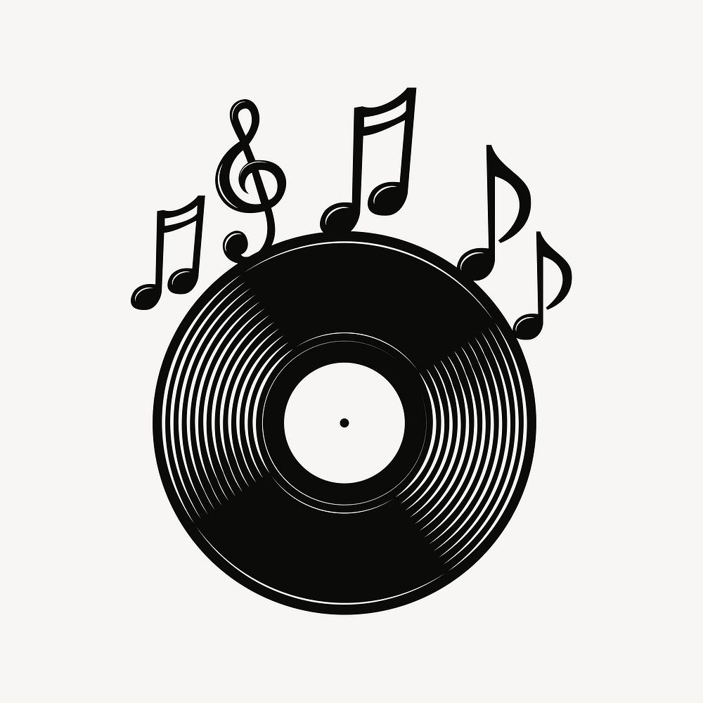Record with music notes logo collage element vector