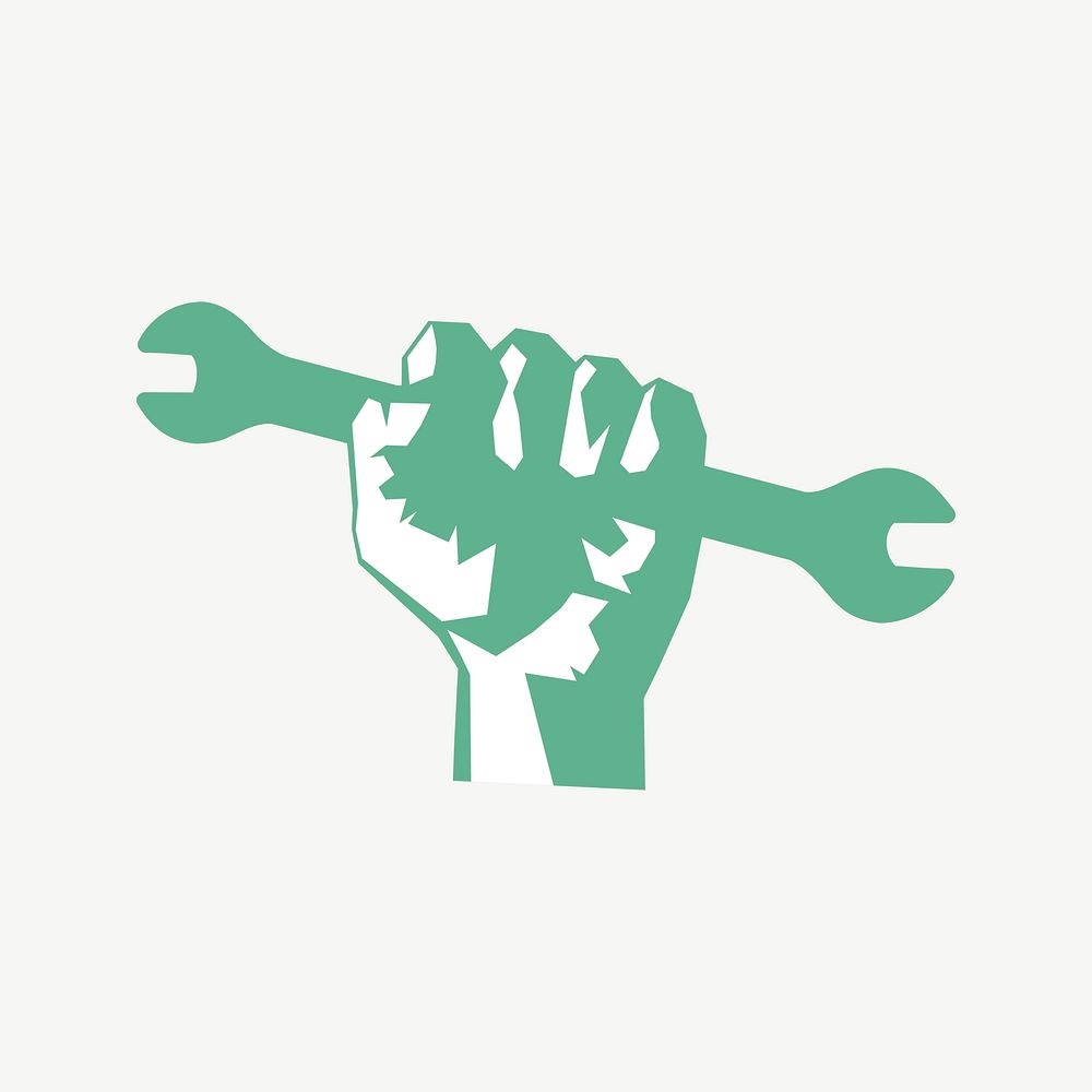 Hand holding wrench plumber carpenter green silhouette clip art psd