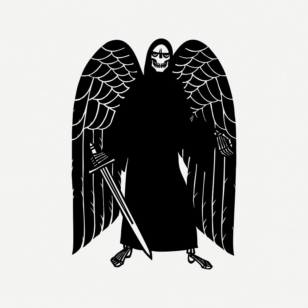 Angel of death silhouette design element psd