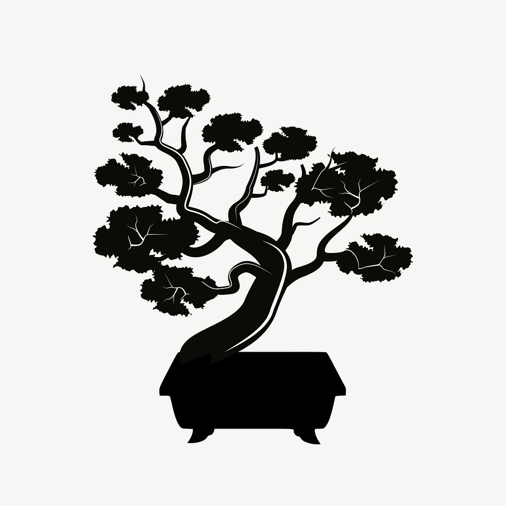 Bonsai tree silhouette design element psd