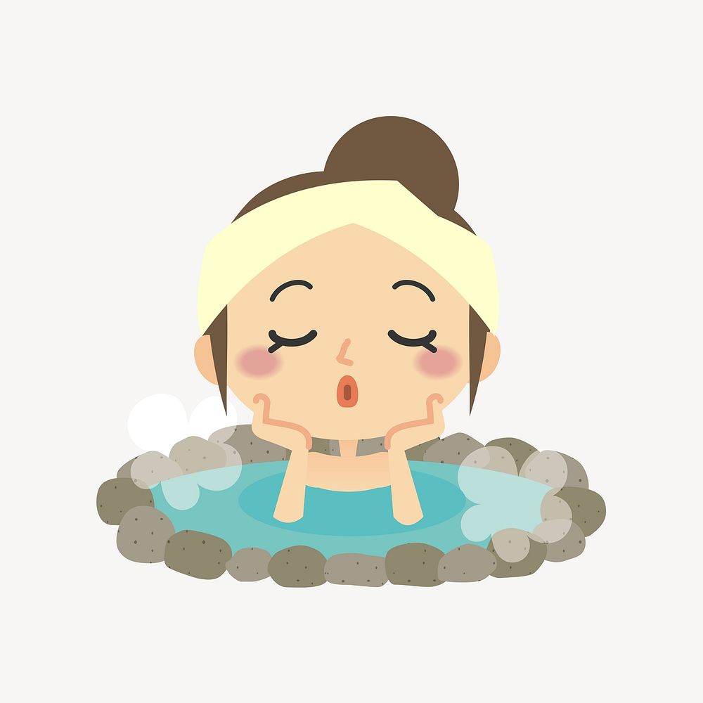 Woman onsen hot spring illustration vector
