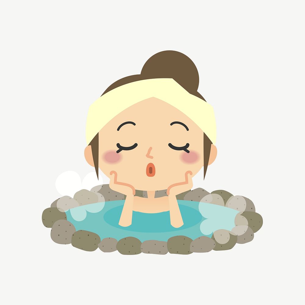Woman onsen hot spring clip art psd