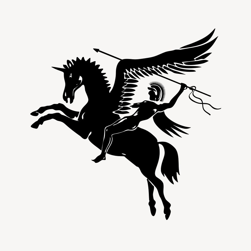 Warrior on winged horse silhouette image element