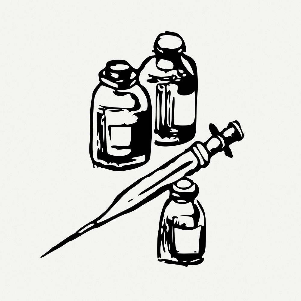 Medicine and syringe silhouette design element psd