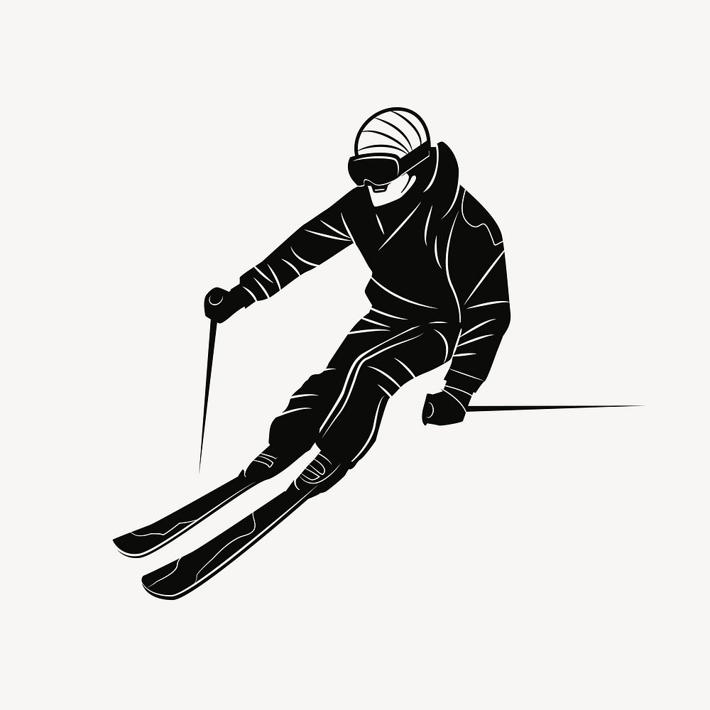 Skier silhouette collage element vector