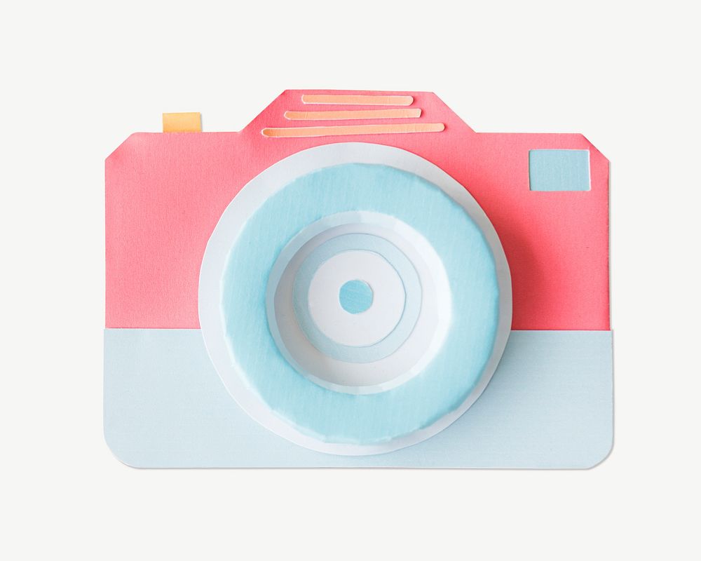 Camera paper craft collage element psd
