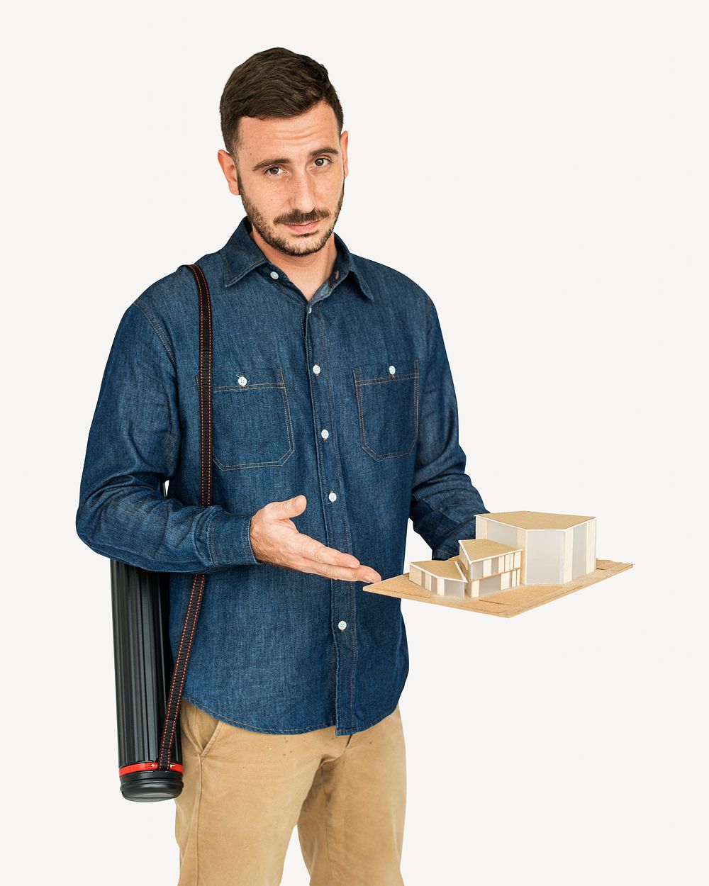 Architect man holding model building image element