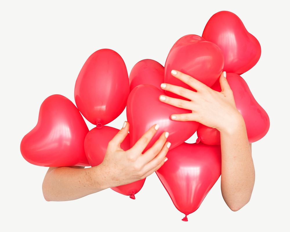 Red heart shaped balloons collage element psd