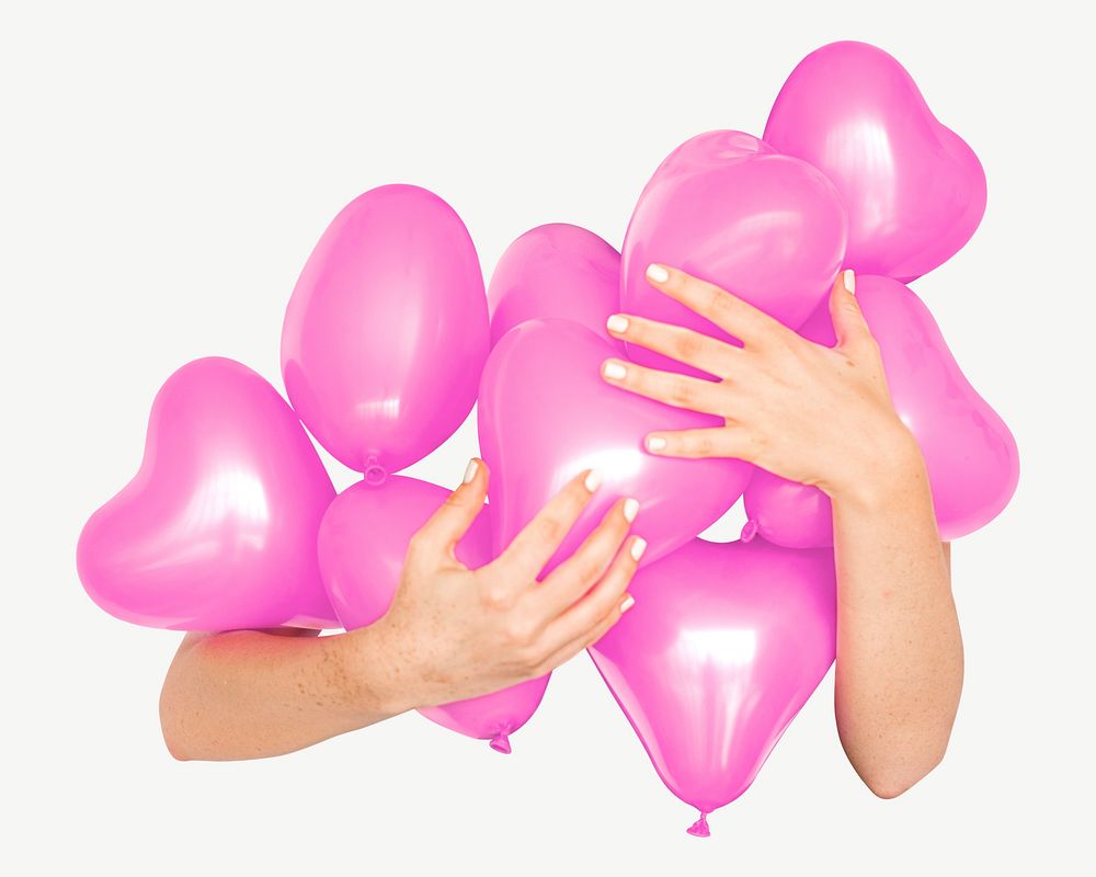 Pink heart shaped balloons collage element psd